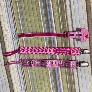 Three Girls Pink Pacifier Clips BooginHead